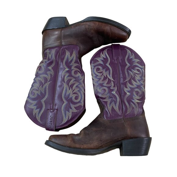 Justin Stampede Cowboy Boots Men's Size 9 D Tan Distressed Buffalo Square Toe - Picture 7 of 8